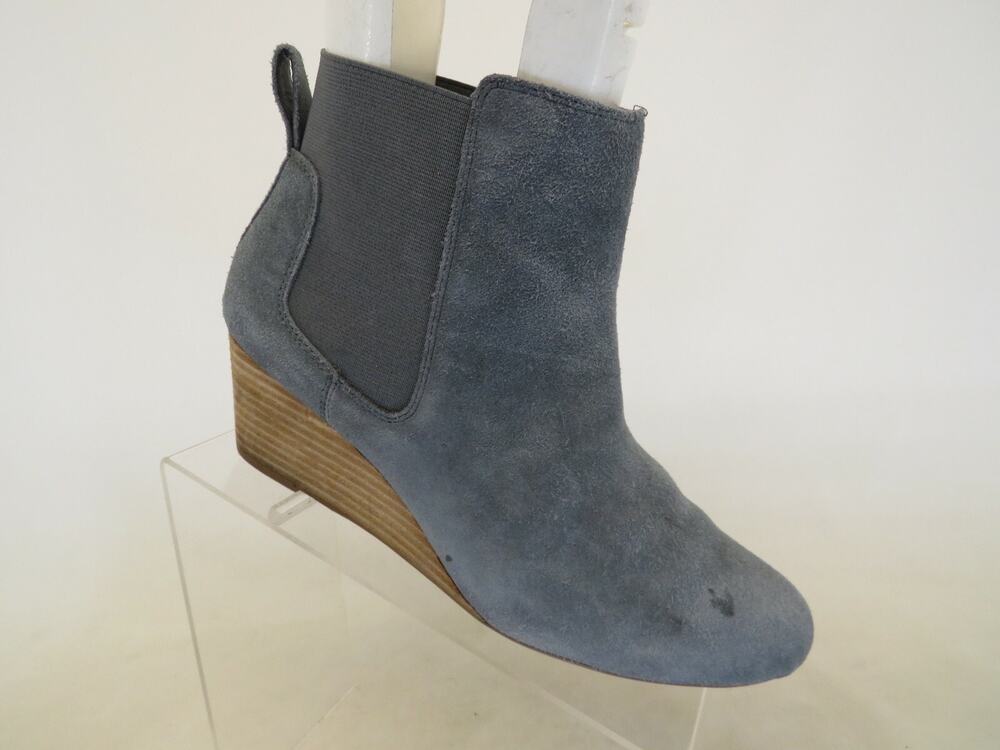 Lands End Blue Suede Wedge Fashion Ankle Boots Bootie Womens Size 9.5 B